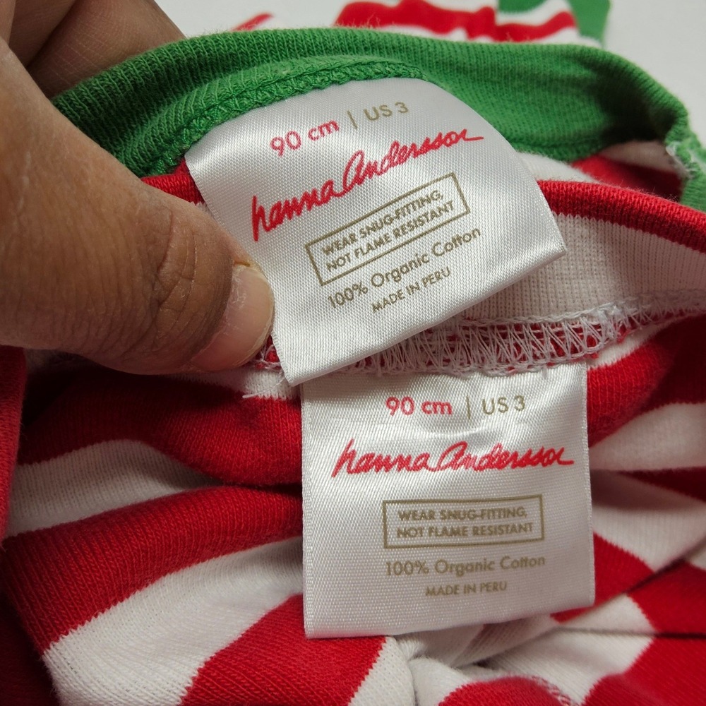 Hanna‎ Andersson Pajama Set Kids Size 3 Red White Green Striped Organic Cotton - Picture 7 of 9
